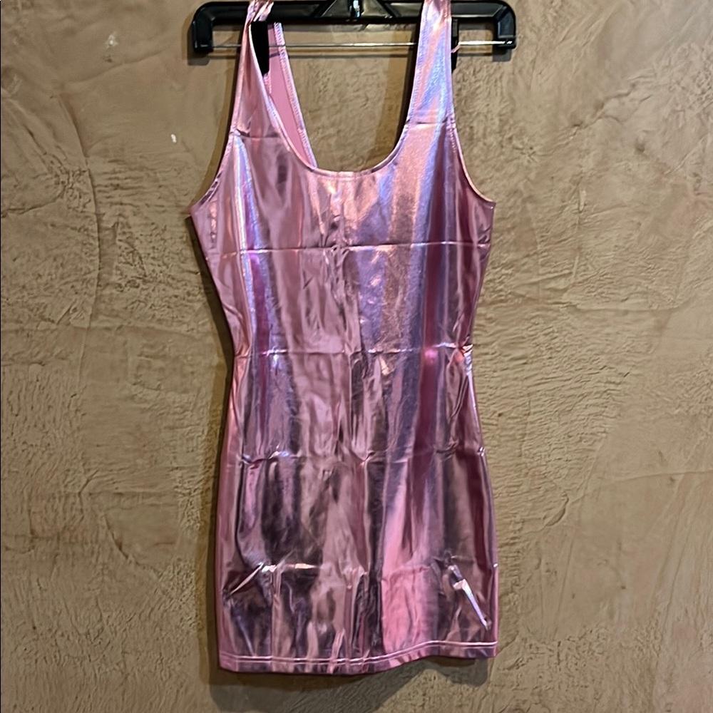 Shiny Pink Sleeveless Dress Small NWOT